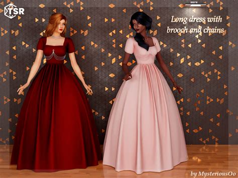 The Sims Resource Long Dress With Brooch And Chains