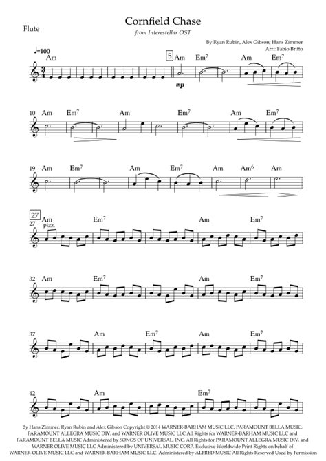 Cornfield Chase Arr Fabio Britto By Hans Zimmer Sheet Music For