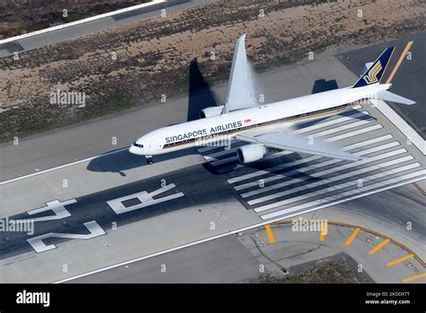 Singapore Airlines Boeing 777 Aircraft Landing On Lax Airport Runway