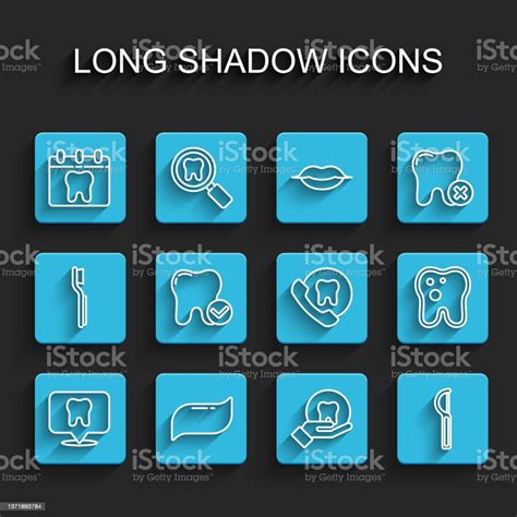세트 라인 치과 진료소 위치 치약 치아 치실 미백 개념 충치 및 온라인 치과 치료 아이콘달력 벡터 건강 진단에 대한 스톡 벡터