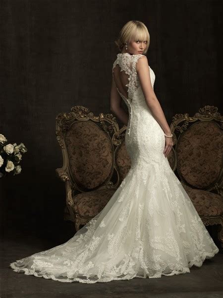 Slim Mermaid Cap Sleeve V Neck Lace Wedding Dress Keyhole Open Back