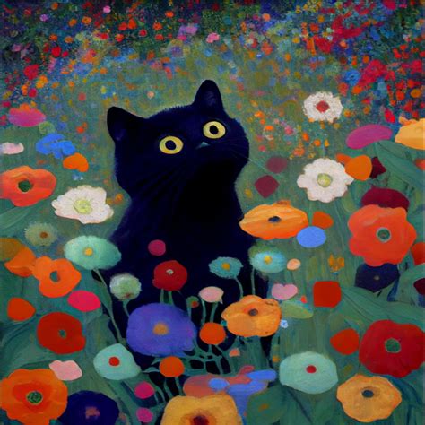 Gustav Klimt Garden Style Cat Print Klimt Flowers Cat Poster Etsy Canada