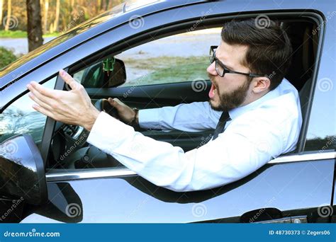 Angry Man Driving A Car Stock Image Image Of Shout Stress 48730373