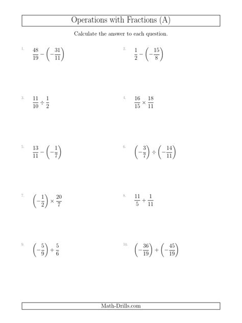 Operations With Fractions A Calculate The Answer To Each Question Pdf Numbers Lexicology