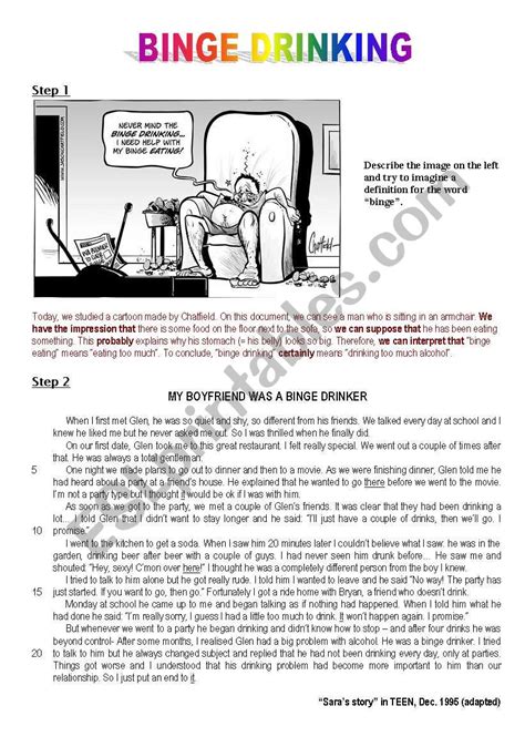 Binge Drinking A Cartoon A Written Comprehension Exercises