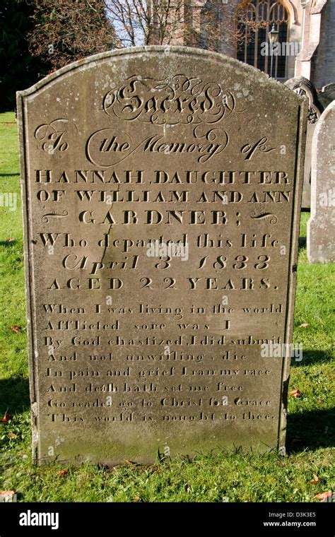 Hannah Gardner Gravestone Northleach Gloucestershire England Uk Stock