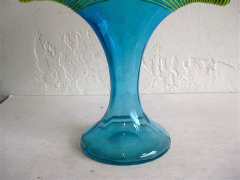 Art Deco 1920s Kralik Bohemian Czech Art Glass Threaded Reeded Fan Vase For Sale At 1stdibs