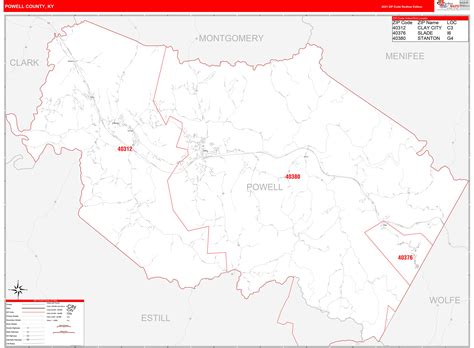 Powell County Ky Zip Code Wall Map Red Line Style By Marketmaps