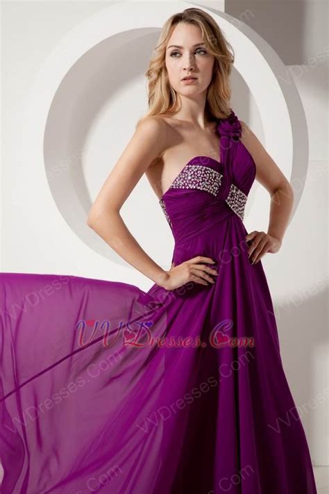 Formal Ocassion Flowers Strap Purple Prom Dress With Split