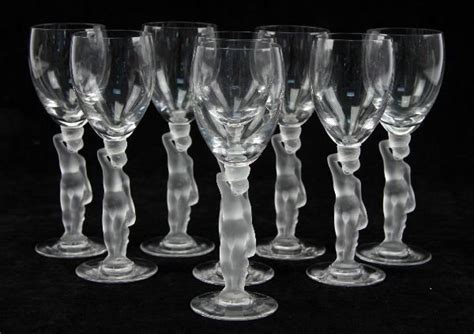 Vintage Lalique Stemware Moms Lalique Style Figural Crystal Wine Glasses Crystal Wine