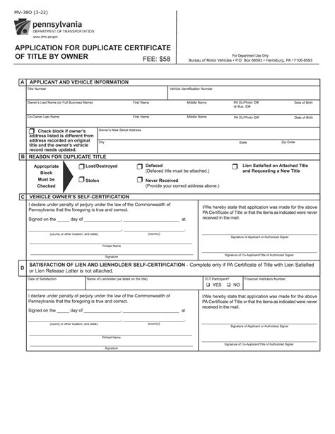 Form Mv 38o Application For Duplicate Certificate Of Title By Owner Forms Docs 2023