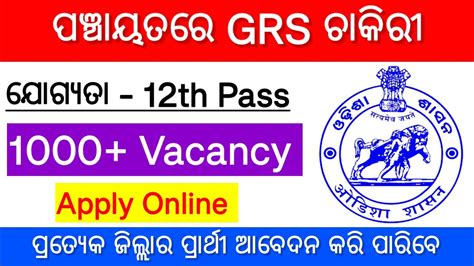 ପଞ୍ଚାୟତରେ Grs ଚାକିରୀ Odisha Grs Recruitment 2024 Grs Job In Odisha