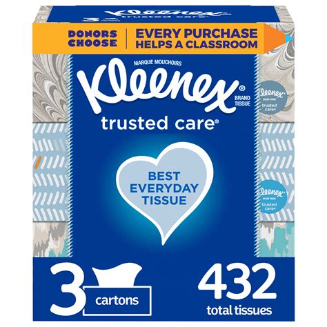 Kleenex Trusted Care Everyday Facial Tissues 3 Flat Boxes 432 Total