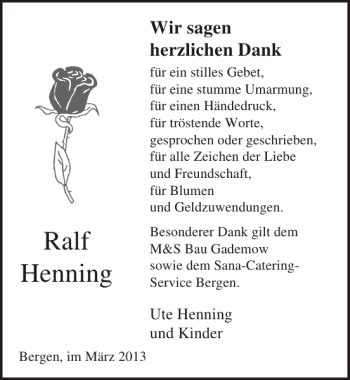 Traueranzeigen Von Ralf Henning Trauer Anzeigen De