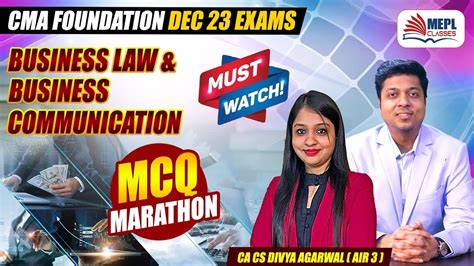 CMA Foundation Dec 23 Exams Law MCQ Marathon Do Not Miss MEPL