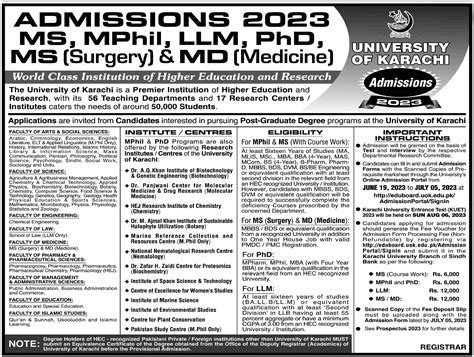 MS MPhil LLM Admissions At University Of Karachi 2024 Government