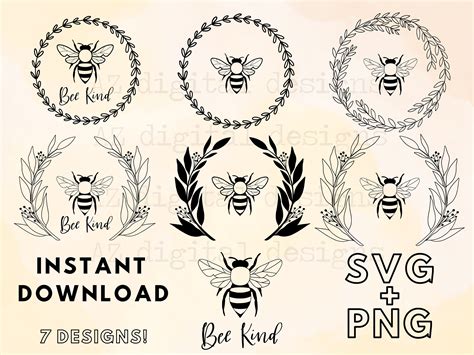 Bee Wreath Svg Bundle Hand Drawn Svg Bee Kind Svg Circle Etsy