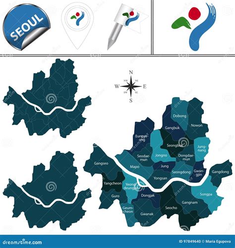 Map of Seoul with Districts Stock Vector - Illustration of songpa ...