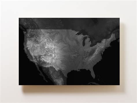 A shaded relief map of the Continental US I made, printed on aluminum ...