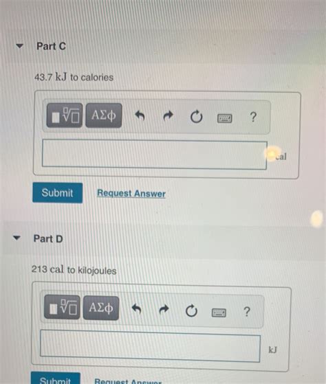 Solved Part C Kj To Calories Vo Axo Cal Submit Chegg