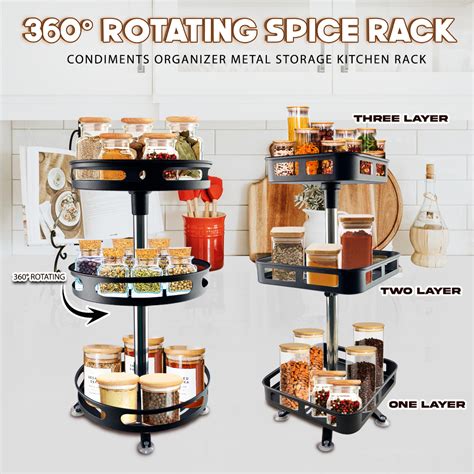 Tier Rotating Spice Rack Rotatable Steel Kitchen Seasoning