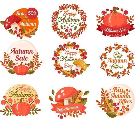 Premium PSD Autumn Badges Set Psd Hand Drawn Autumn Labels Collection