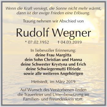 Traueranzeigen Von Rudolf Wegner Abschied Nehmen De