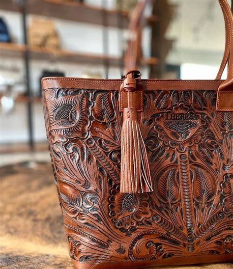 Hand Tooled Tote Carved Leather Bag Tooled Bag Brown Leather Etsy