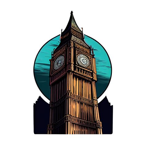 Cartoon sticker depicts the Big Ben with its famous clock face and bell ...