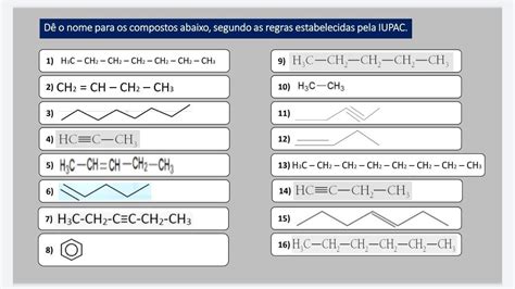 De O Nome Para Os Compostos Abaixo Segundo As Regras Estabelecidas