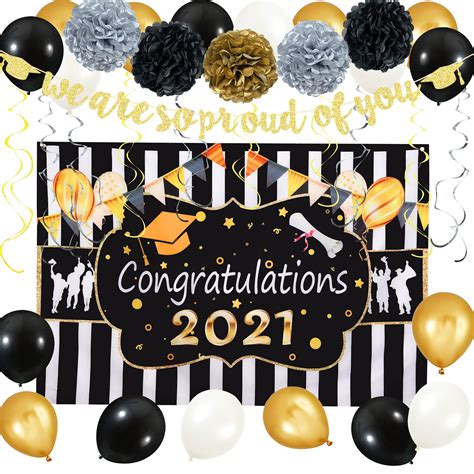 Buy 2021 Graduation Party Backdrop Black Gold Large Photography Background Congrats Grad Banner