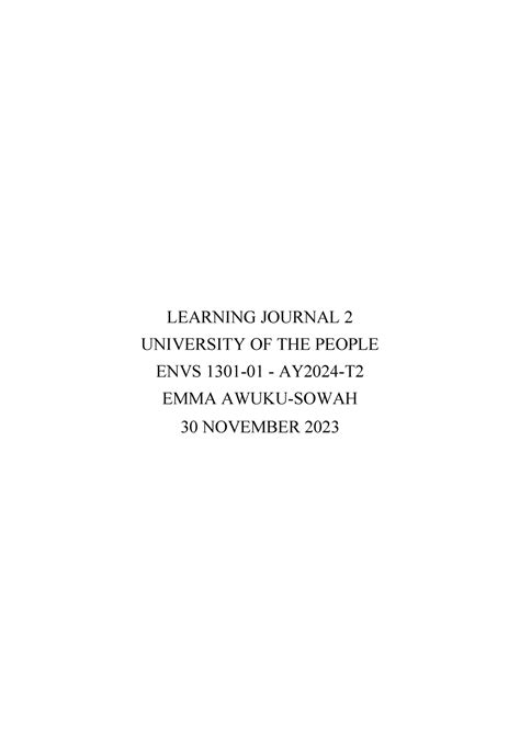 Learning Journal Learning Journal University Of The People Envs