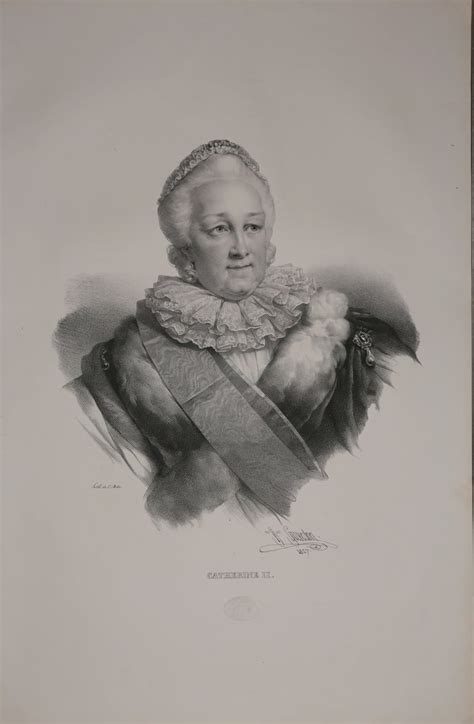 Portrait Brustfigur Lithographie Von Henri Grevedon Katharina II