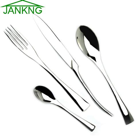 JANKNG 4 Pçs lote 18 10 Sliverware Dinnerware Set Bife Faca Garfo