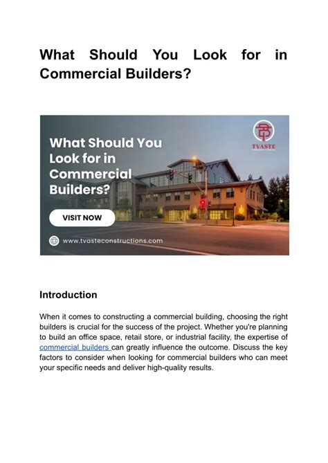 PPT What Should You Look For In Commercial Builders PowerPoint