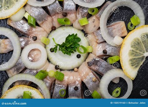 Hollandse Nieuwe Traditional Dutch Food Soused Raw Herring Soaked In