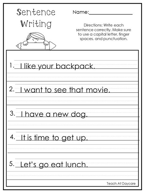 Sentence Writing Practice Sheets