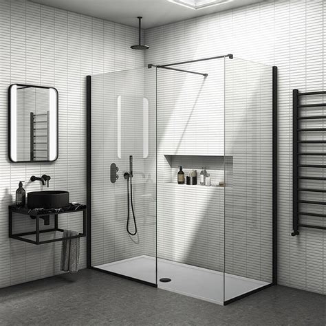 Arezzo Matt Black 10mm Glass 1400 X 800 Wet Room Inc Screen Side