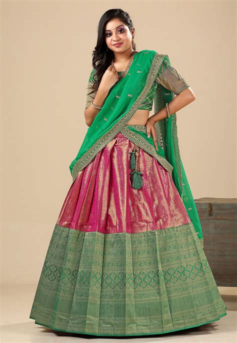 Green Banarasi Silk Circular Lehenga Choli