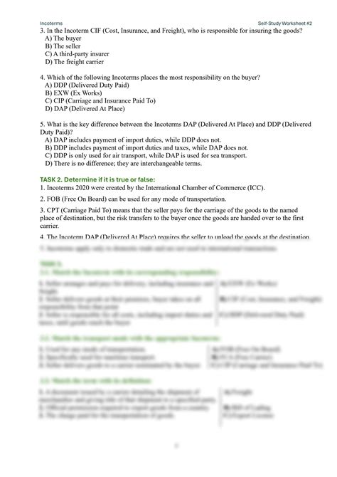 Solution Mastering Basic Incoterms Self Study Worksheet Studypool