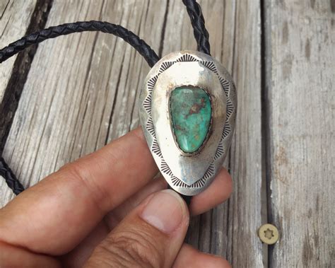 Vintage Turquoise Silver Bolo Tie For Men Or Women Green Turquoise