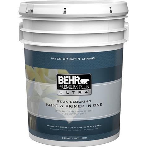 BEHR Premium Plus Ultra 5 Gal Ultra Pure White Satin Enamel Interior