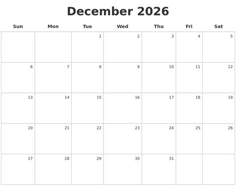 December 2026 Make A Calendar