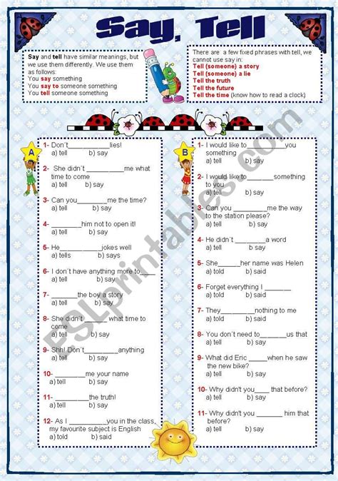 Say Tell Esl Worksheet By Malvarosa