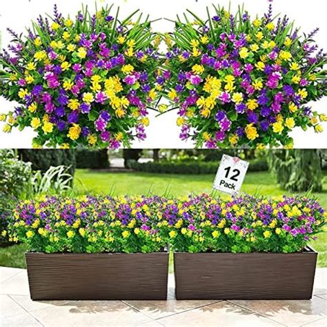 Amazon 16 Bundles Artificial Fake Flowers Outdoor No Fade UV