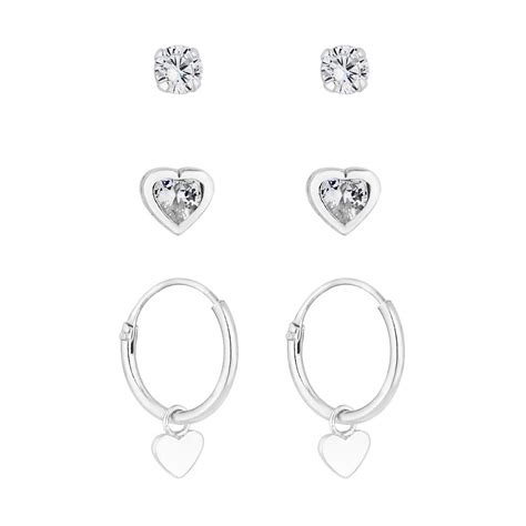 Simply Silver Sterling Silver 925 Heart Drop Earrings Pack Of 3