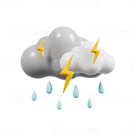 Thunderstorm Rain Icon Weather Forecast Meteorological Sign 3d