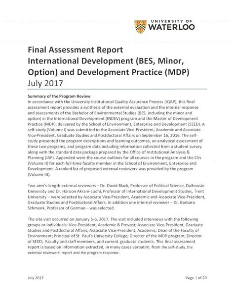 Pdf Final Assessment Report International Development Bes €¦ · Final Assessment Report