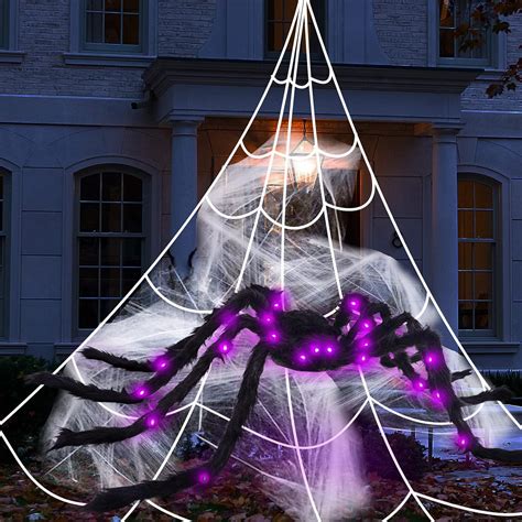 Mchochy Spider Webs Decoraciones De Halloween Ara A Gigante Iluminada