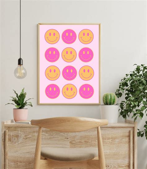 Smiley Face Print Happy Face Wall Art Retro Smiley Face Etsy